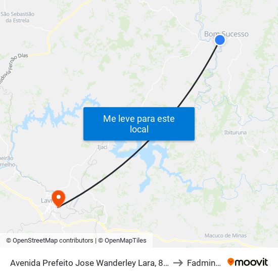 Avenida Prefeito Jose Wanderley Lara, 885 to Fadminas map