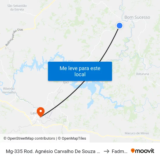 Mg-335 Rod. Agnésio Carvalho De Souza Km 55,3 Norte to Fadminas map