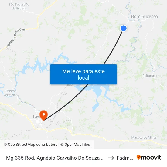 Mg-335 Rod. Agnésio Carvalho De Souza Km 56,2 Norte to Fadminas map