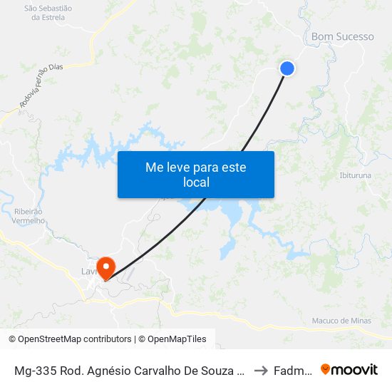Mg-335 Rod. Agnésio Carvalho De Souza Km 57,0 Norte to Fadminas map