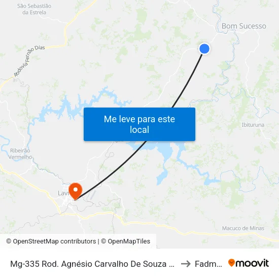 Mg-335 Rod. Agnésio Carvalho De Souza Km 57,0 Norte to Fadminas map