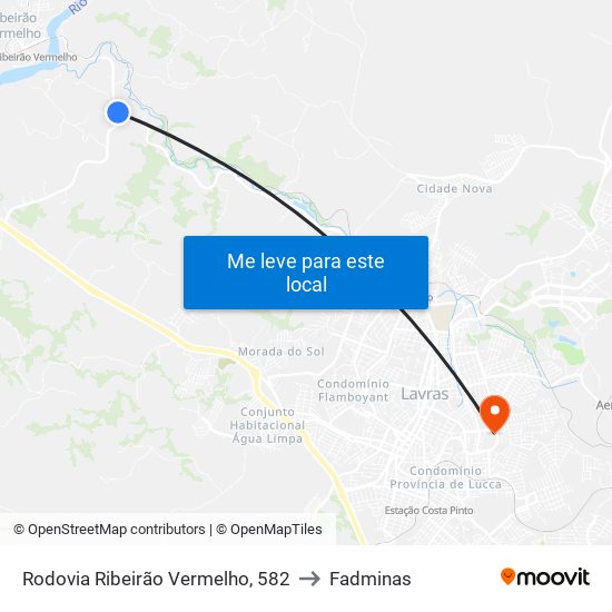 Rodovia Ribeirão Vermelho, 582 to Fadminas map