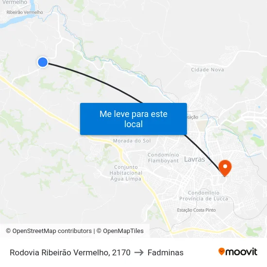 Rodovia Ribeirão Vermelho, 2170 to Fadminas map