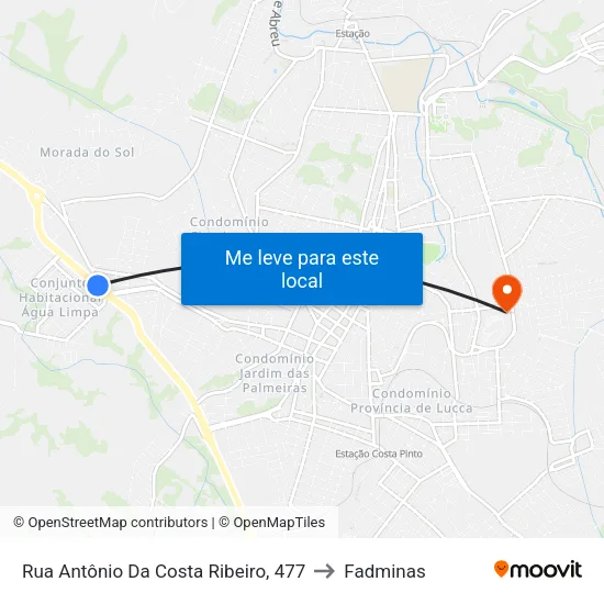 Rua Antônio Da Costa Ribeiro, 477 to Fadminas map