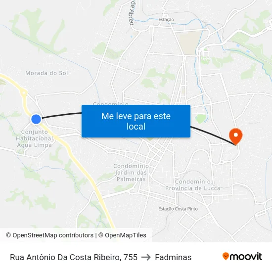 Rua Antônio Da Costa Ribeiro, 755 to Fadminas map