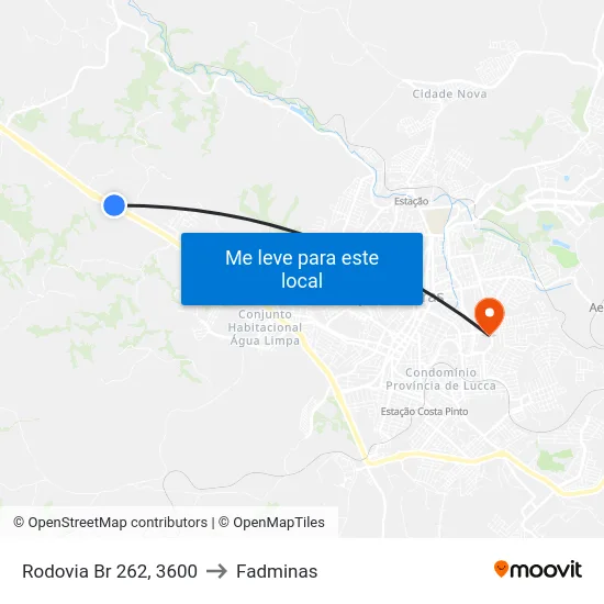 Rodovia Br 262, 3600 to Fadminas map