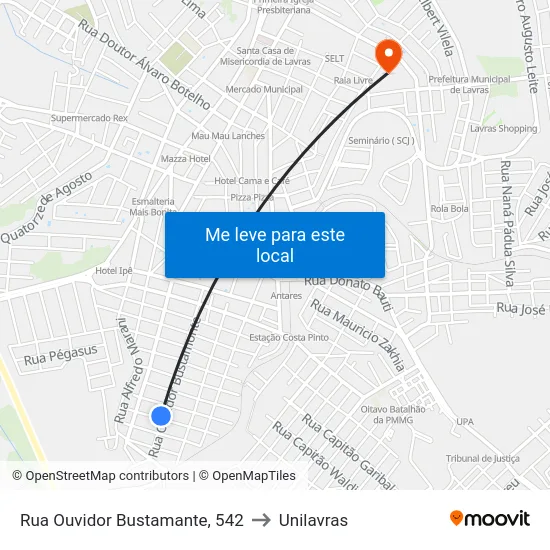 Rua Ouvidor Bustamante, 542 to Unilavras map