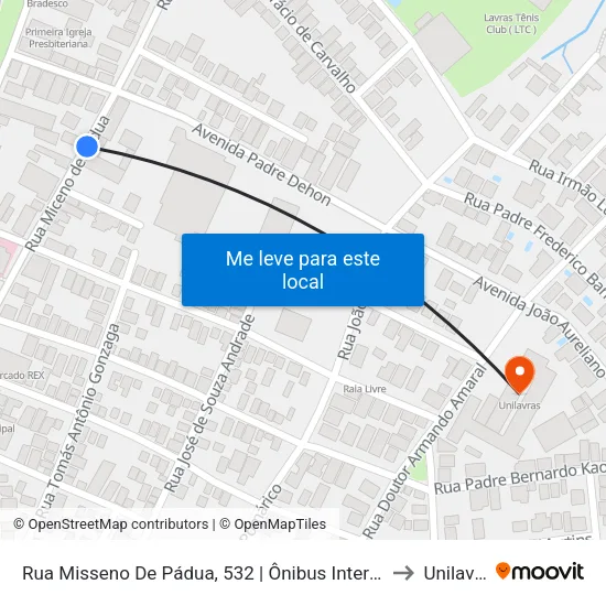 Rua Misseno De Pádua, 532 | Ônibus Intermunicipais to Unilavras map