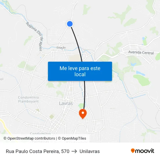 Rua Paulo Costa Pereira, 570 to Unilavras map