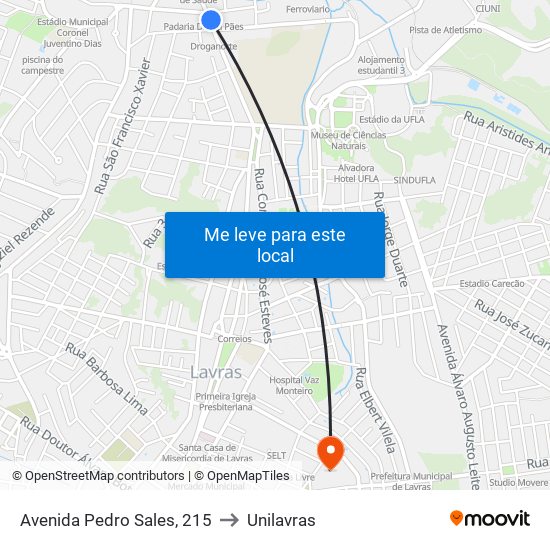 Avenida Pedro Sales, 215 to Unilavras map