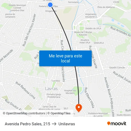 Avenida Pedro Sales, 215 to Unilavras map