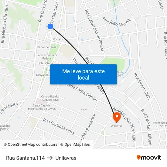 Rua Santana,114 to Unilavras map