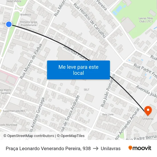 Praça Leonardo Venerando Pereira, 938 to Unilavras map