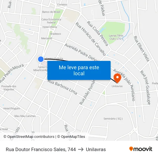 Rua Doutor Francisco Sales, 744 to Unilavras map