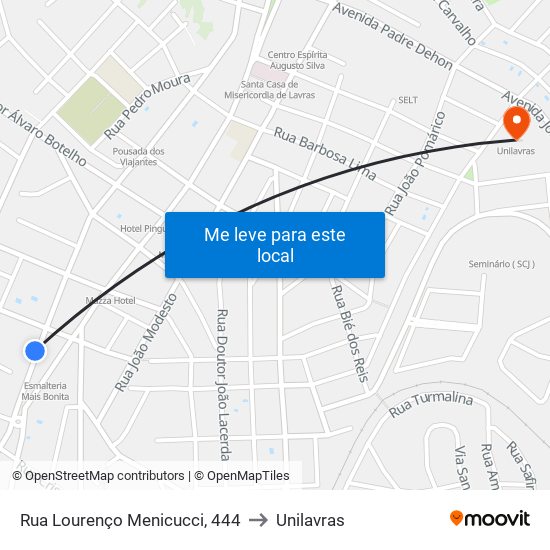 Rua Lourenço Menicucci, 444 to Unilavras map