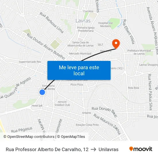 Rua Professor Alberto De Carvalho, 12 to Unilavras map