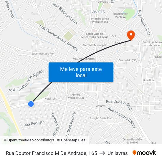 Rua Doutor Francisco M De Andrade, 165 to Unilavras map