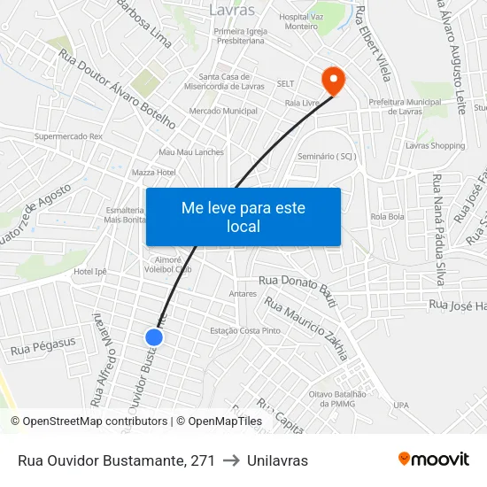 Rua Ouvidor Bustamante, 271 to Unilavras map