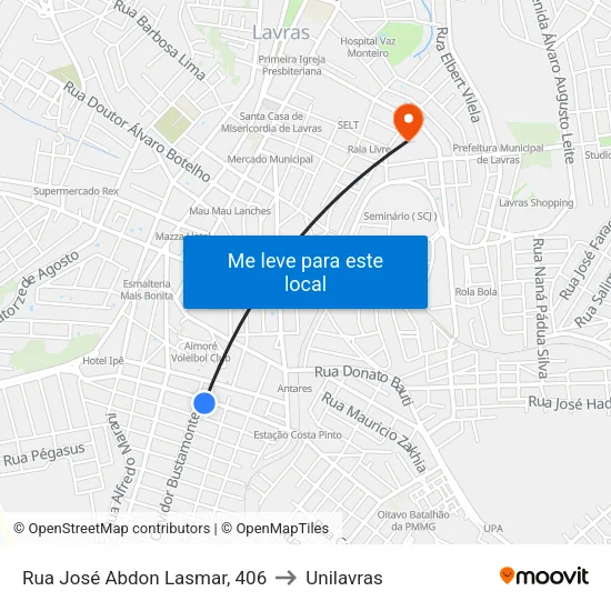 Rua José Abdon Lasmar, 406 to Unilavras map