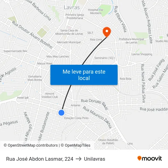 Rua José Abdon Lasmar, 224 to Unilavras map