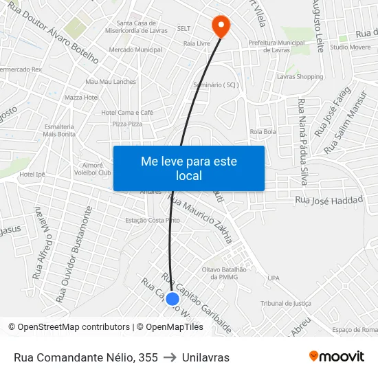 Rua Comandante Nélio, 355 to Unilavras map