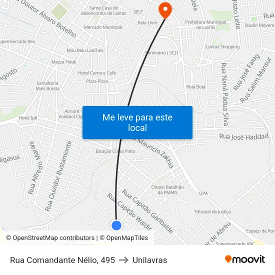 Rua Comandante Nélio, 495 to Unilavras map