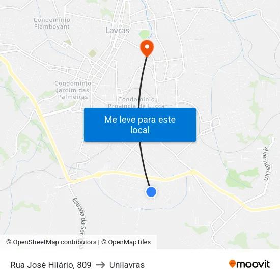 Rua José Hilário, 809 to Unilavras map