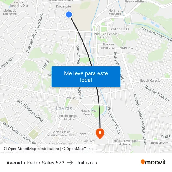 Avenida Pedro Sáles,522 to Unilavras map