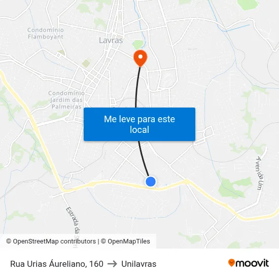 Rua Urias Áureliano, 160 to Unilavras map
