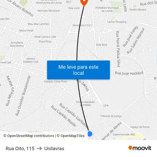 Rua Oito, 115 to Unilavras map
