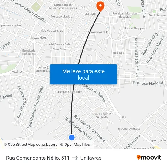 Rua Comandante Nélio, 511 to Unilavras map