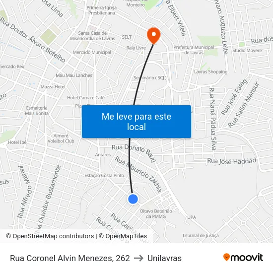 Rua Coronel Alvin Menezes, 262 to Unilavras map