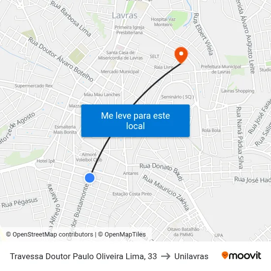 Travessa Doutor Paulo Oliveira Lima, 33 to Unilavras map