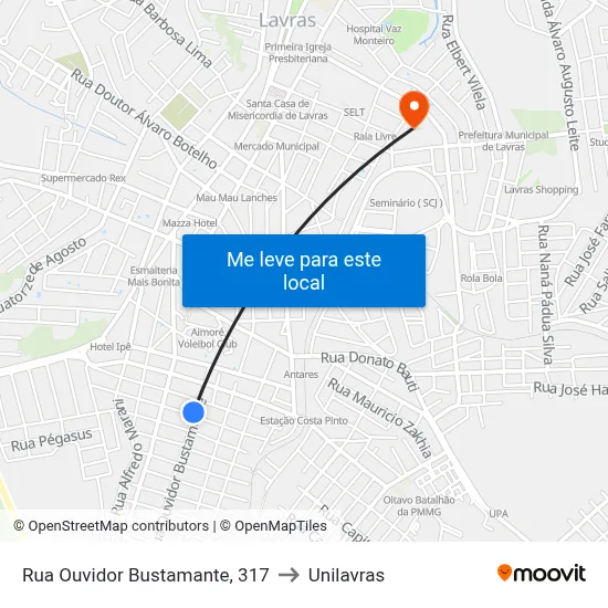 Rua Ouvidor Bustamante, 317 to Unilavras map