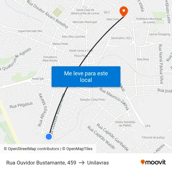 Rua Ouvidor Bustamante, 459 to Unilavras map