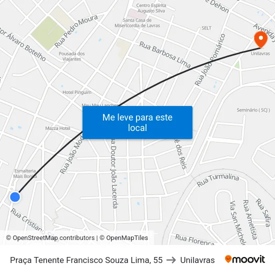 Praça Tenente Francisco Souza Lima, 55 to Unilavras map