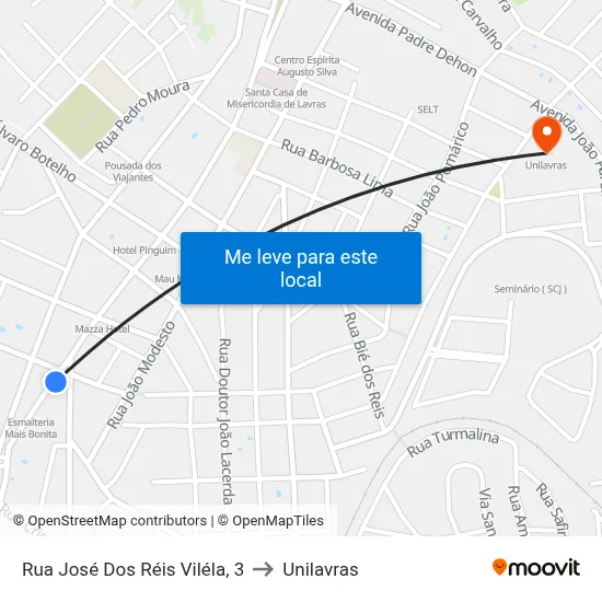 Rua José Dos Réis Viléla, 3 to Unilavras map