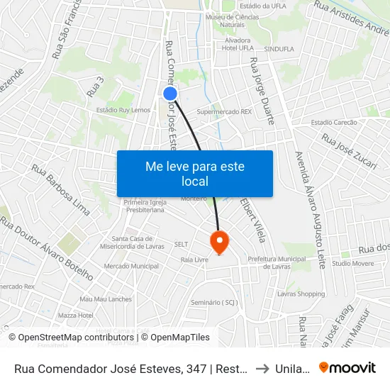 Rua Comendador José Esteves, 347 | Restaurante Manah to Unilavras map