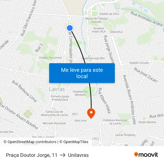 Praça Doutor Jorge, 11 to Unilavras map