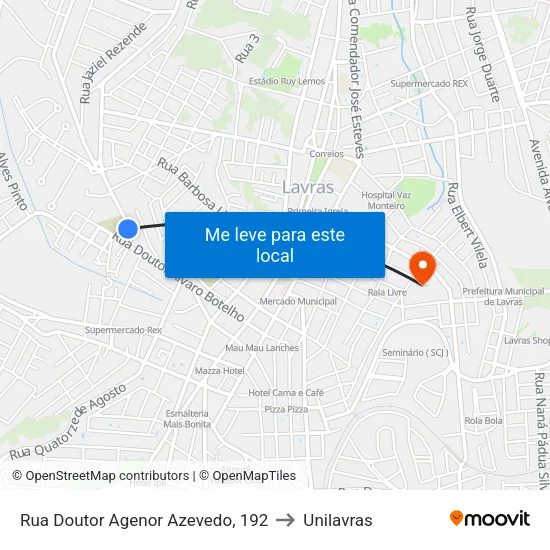 Rua Doutor Agenor Azevedo, 192 to Unilavras map