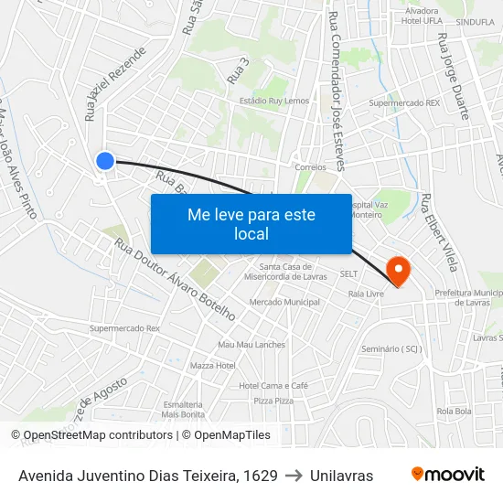 Avenida Juventino Dias Teixeira, 1629 to Unilavras map