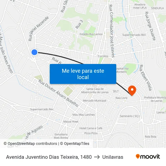 Avenida Juventino Dias Teixeira, 1480 to Unilavras map