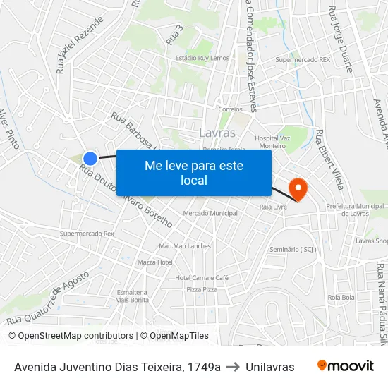 Avenida Juventino Dias Teixeira, 1749a to Unilavras map
