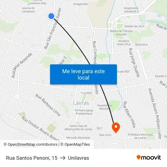 Rua Santos Penoni, 15 to Unilavras map