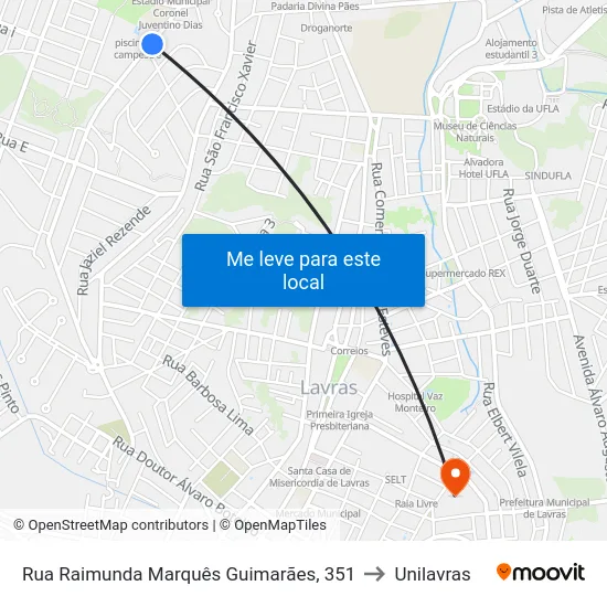 Rua Raimunda Marquês Guimarães, 351 to Unilavras map