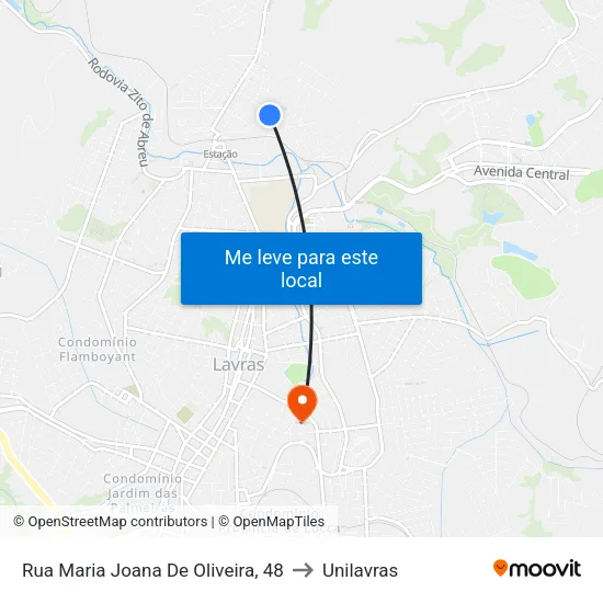 Rua Maria Joana De Oliveira, 48 to Unilavras map