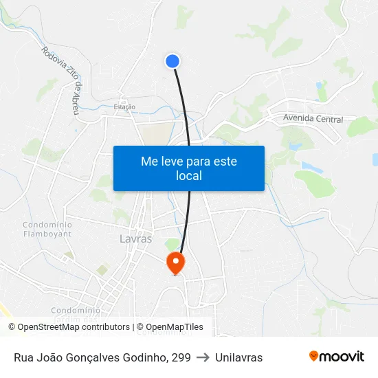 Rua João Gonçalves Godinho, 299 to Unilavras map