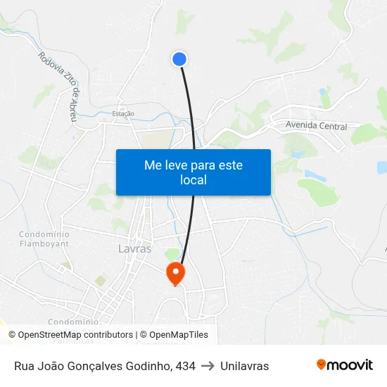 Rua João Gonçalves Godinho, 434 to Unilavras map