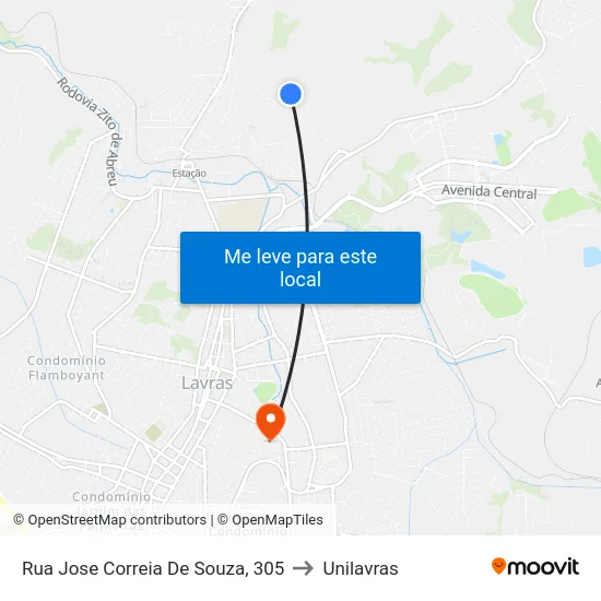 Rua Jose Correia De Souza, 305 to Unilavras map