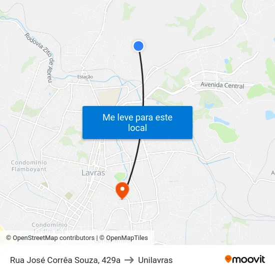 Rua José Corrêa Souza, 429a to Unilavras map